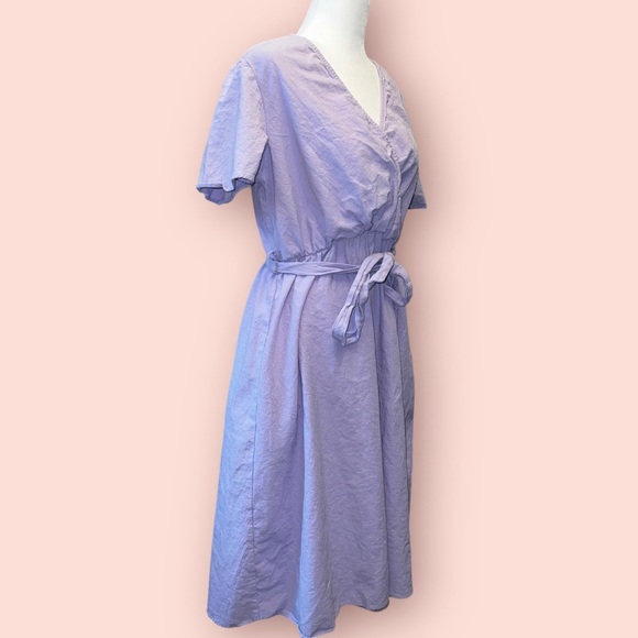 (Small) Cotton Violet Tied Short Sleeve Maxi Dress - Picture 2 of 5